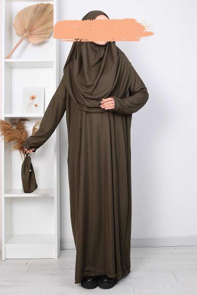 Çantalı Namaz Elbisesi Haki