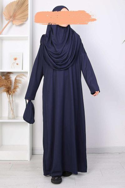 Çantalı Namaz Elbisesi Lacivert