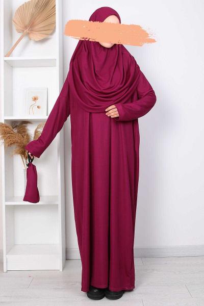 Çantalı Namaz Elbisesi Mor