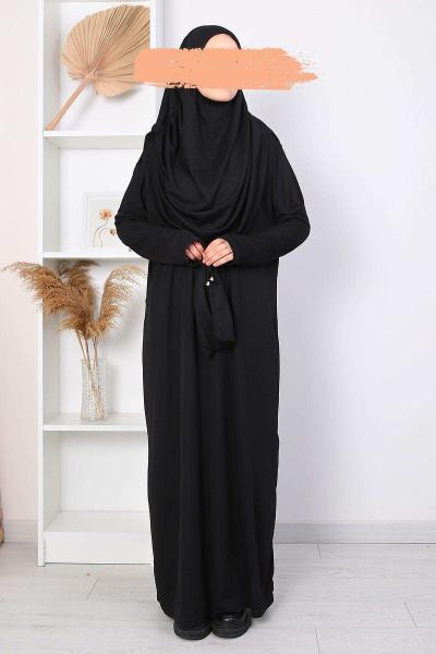 Çantalı Namaz Elbisesi Siyah