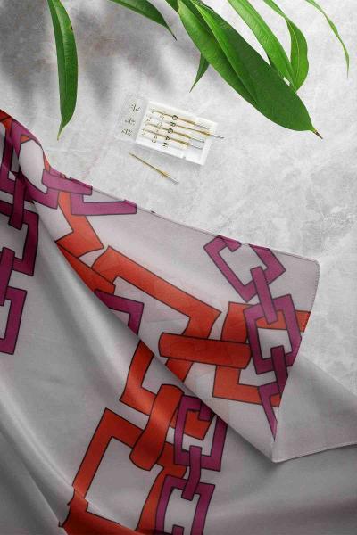 Zincir Desenli Şal Bej Oranj