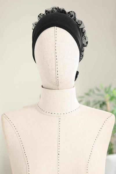 Fırfırlı Dantel Bone Siyah
