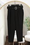 Beli Kemerli Havuç Paça Pantolon Siyah