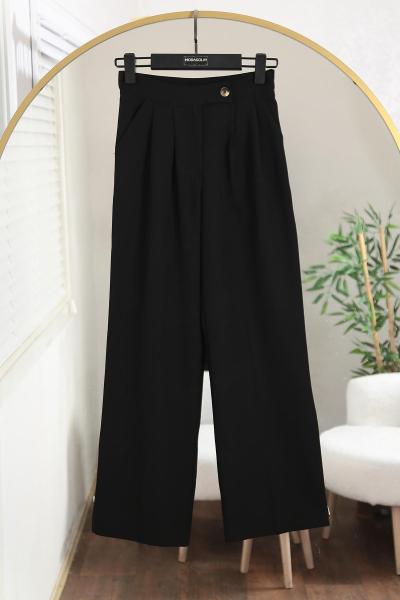 Tek Düğmeli Palazzo Pantolon Siyah