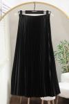 Elisa Beli Lastikli Pliseli Etek Siyah