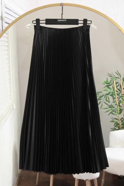 Elisa Beli Lastikli Pliseli Etek Siyah