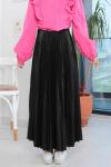 Elisa Beli Lastikli Pliseli Etek Siyah