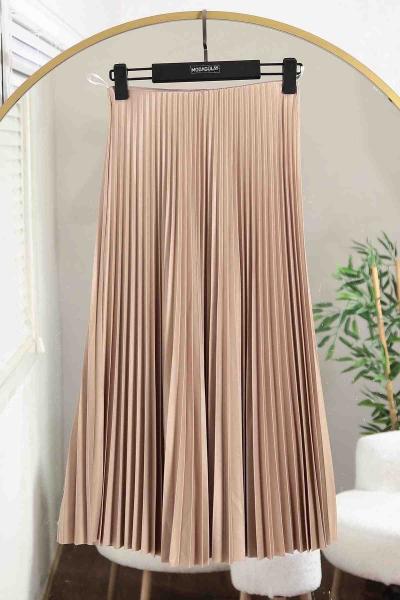 Elisa Beli Lastikli Pliseli Etek Vizon