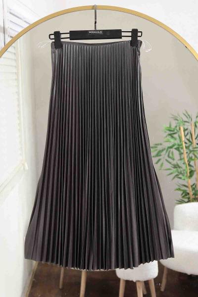 Elisa Beli Lastikli Pliseli Etek Antrasit