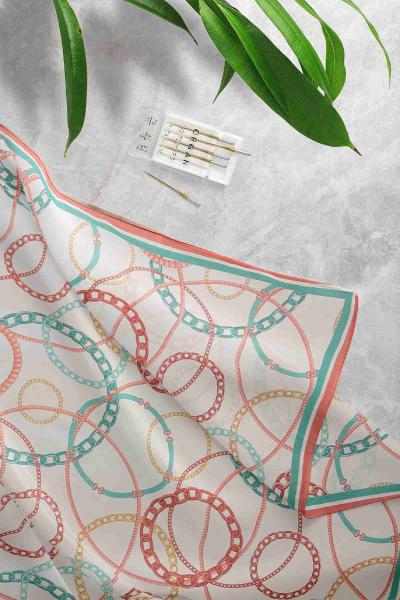 Halka Zincir Desenli Şal Nar Çiçeği