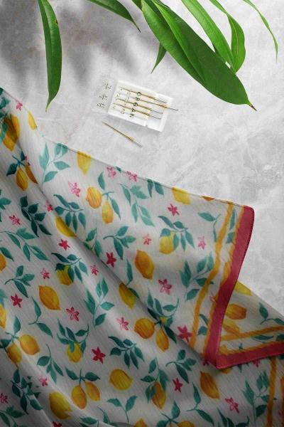 Piliseli Limon Desenli Eşarp Fuşya