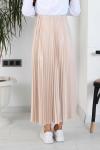 Elisa Beli Lastikli Pliseli Etek Bej