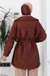 Beli Bağlamalı Oversıze Kısa Kapitone Trençkot Kahve