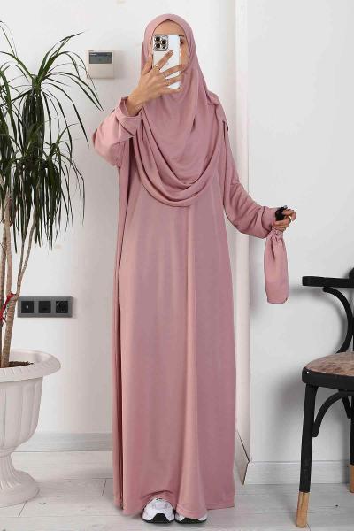 Çantalı Namaz Elbisesi Gül