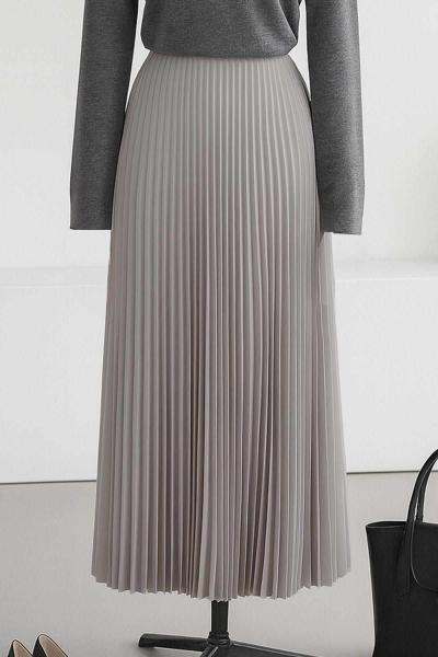 Elisa Beli Lastikli Pliseli Etek Açık Gri