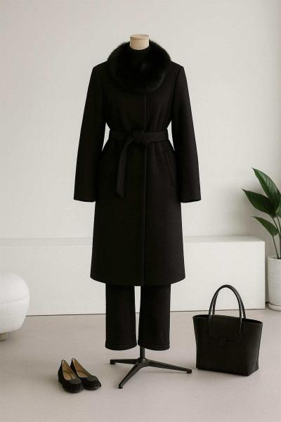 Çift Düğmeli Erkek Yaka Kaşe Kaban Siyah