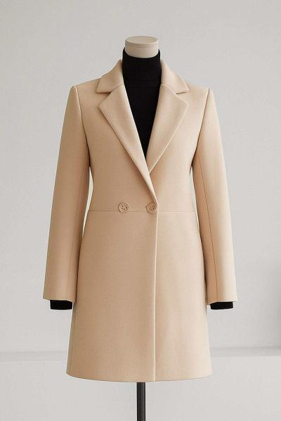 Çift Düğmeli Erkek Yaka 24 Kaşe Kaban Krem