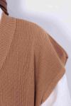 V Yaka Selanik Örgü Triko Süveter Sütlü Kahve