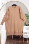 Bisiklet Yaka Salaş Triko Tunik Sütlü Kahve