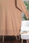Bisiklet Yaka Salaş Triko Tunik Sütlü Kahve