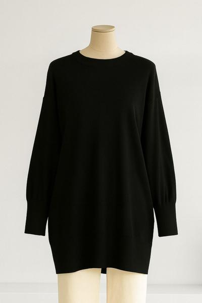 Bisiklet Yaka Salaş Triko Tunik Siyah