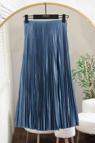 Elisa Beli Lastikli Pliseli Etek İndigo