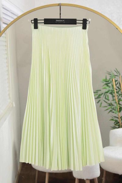 Elisa Beli Lastikli Pliseli Etek Su Yeşili