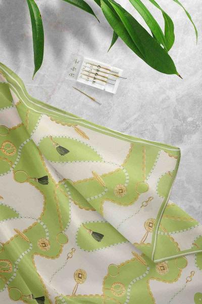 Boncuk Zincir Desenli Eşarp Yağ Yeşili