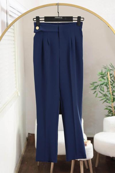 Yanı Bantlı Tek Düğmeli Pantolon İndigo