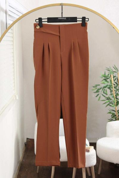 Yanı Bantlı Tek Düğmeli Pantolon Taba