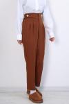 Yanı Bantlı Tek Düğmeli Pantolon Taba