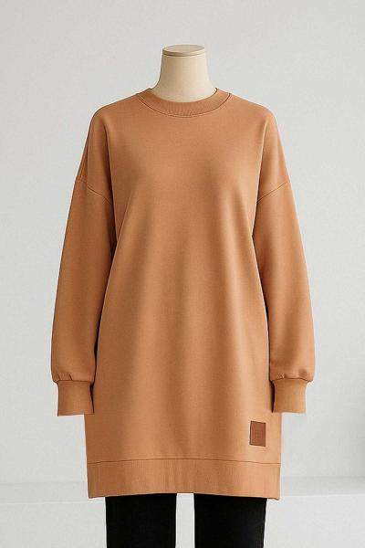 Soul Sıfır Yaka 24 Armalı Lüks Penye İki İplik Tunik Camel