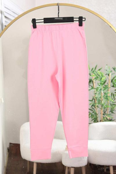 Soul 24 Beli Lastikliı Lüks Penye İki İplik Pantolon Pembe