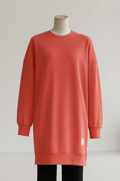 Soul Sıfır Yaka 24 Armalı Lüks Penye İki İplik Tunik Coral