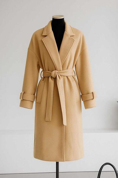 Kolları Bantlı Kuşaklı Kaşe Kaban Camel