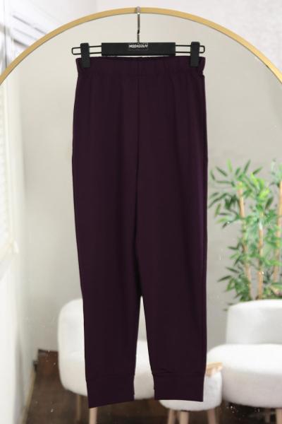 Soul 24 Beli Lastikliı Lüks Penye İki İplik Pantolon Mor
