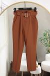 Beli Kemerli Havuç Paça Pantolon Taba