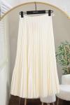 Elisa Beli Lastikli Pliseli Etek Ekru