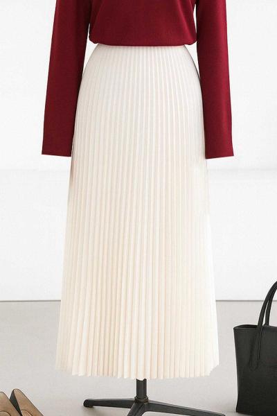 Elisa Beli Lastikli Pliseli Etek Ekru