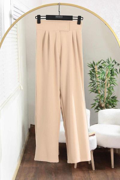 Çırtlı Bol Paça Double Pantolon Bej