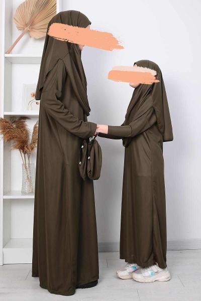 Çantalı Çocuk Namaz Elbisesi Haki