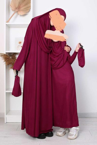 Çantalı Çocuk Namaz Elbisesi Mor