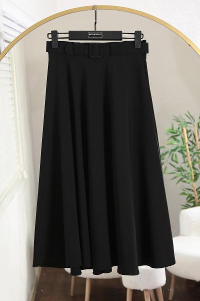 Mevlana Kemerli Dabıl Etek Siyah