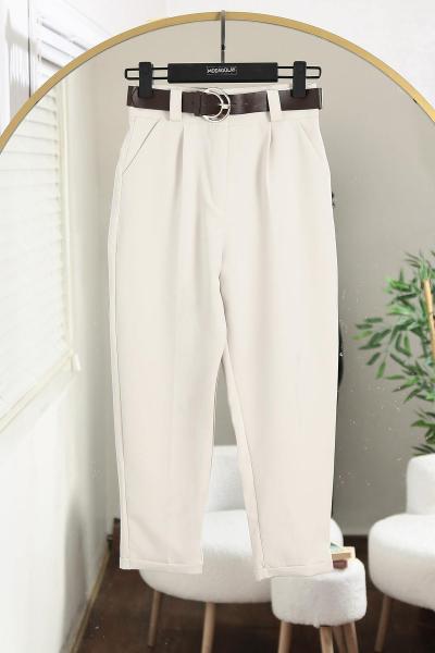 Deri Kemerli Flotolu Dabıl Pantolon Açık Mint