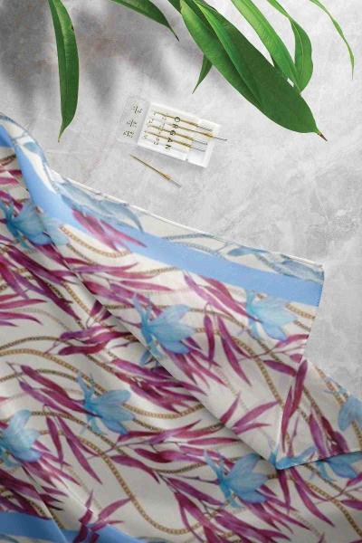 Zincir Zambak Desenli Şal Açık Mavi