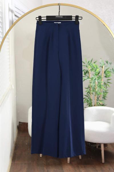 Beli Dikişli Zara Bol Paça Dabıl Pantolon Lacivert