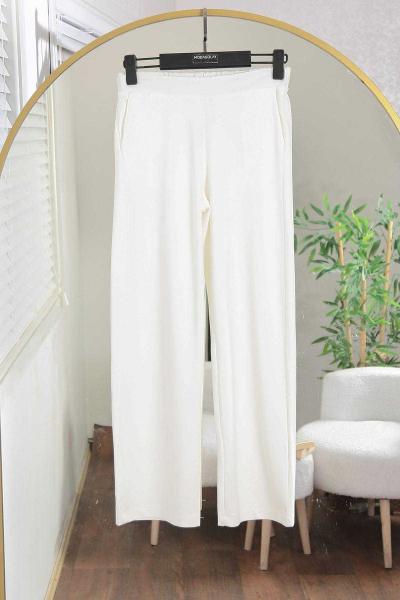 Çift Cepli Bol Paça Çelik Pantolon Beyaz