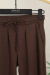 Beli Lastikli Duble Paça Çelik Pantolon Kahve