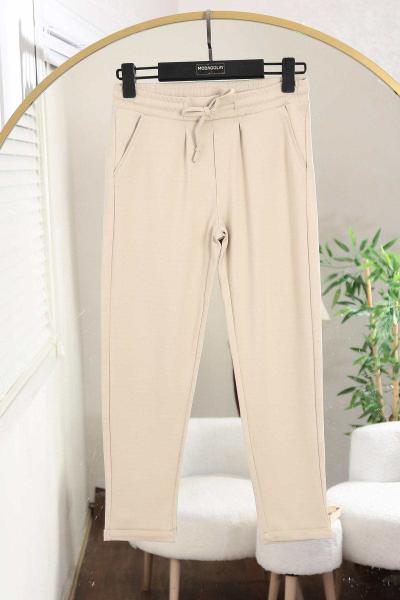 Beli Lastikli Duble Paça Çelik Pantolon Taş