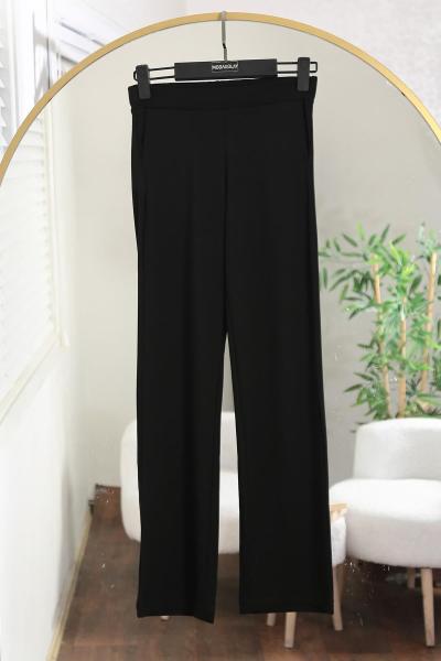 Çift Cepli Bol Paça Çelik Pantolon Siyah